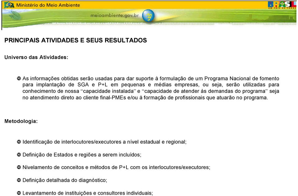 e/ou à formação de profissionais que atuarão no programa.