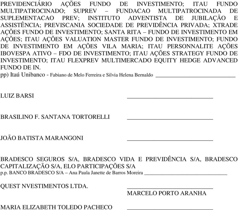 ITAU PERSONNALITE AÇÕES IBOVESPA ATIVO FDO DE INVESTIMENTO; ITAU AÇÕES STRATEGY FUNDO DE INVESTIMENTO; ITAU FLEXPREV MULTIMERCADO EQUITY HEDGE ADVANCED FUNDO DE IN.