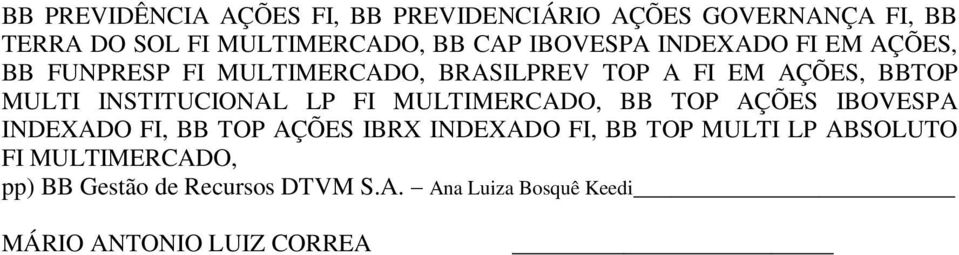 INSTITUCIONAL LP FI MULTIMERCADO, BB TOP AÇÕES IBOVESPA INDEXADO FI, BB TOP AÇÕES IBRX INDEXADO FI, BB TOP