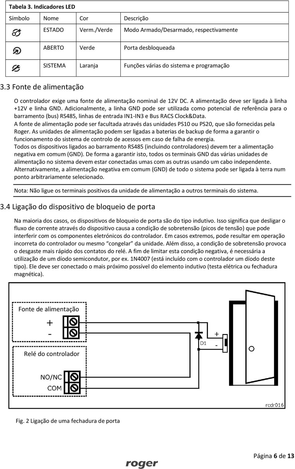 3 Fonte de alimentação O controlador exige uma fonte de alimentação nominal de 12V DC. A alimentação deve ser ligada à linha +12V e linha GND.