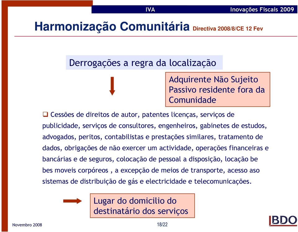 operações financeiras e bancárias e de seguros, colocação de pessoal a disposição, locação be bes moveis corpóreos, a excepção de meios de transporte, acesso aso sistemas