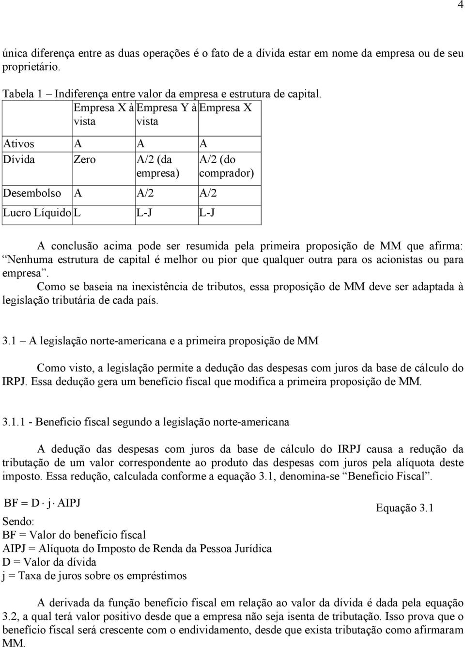 pposição de MM que afirma: Nenhuma estrutura de capital é melhor ou pior que qualquer outra para os acionistas ou para empresa.