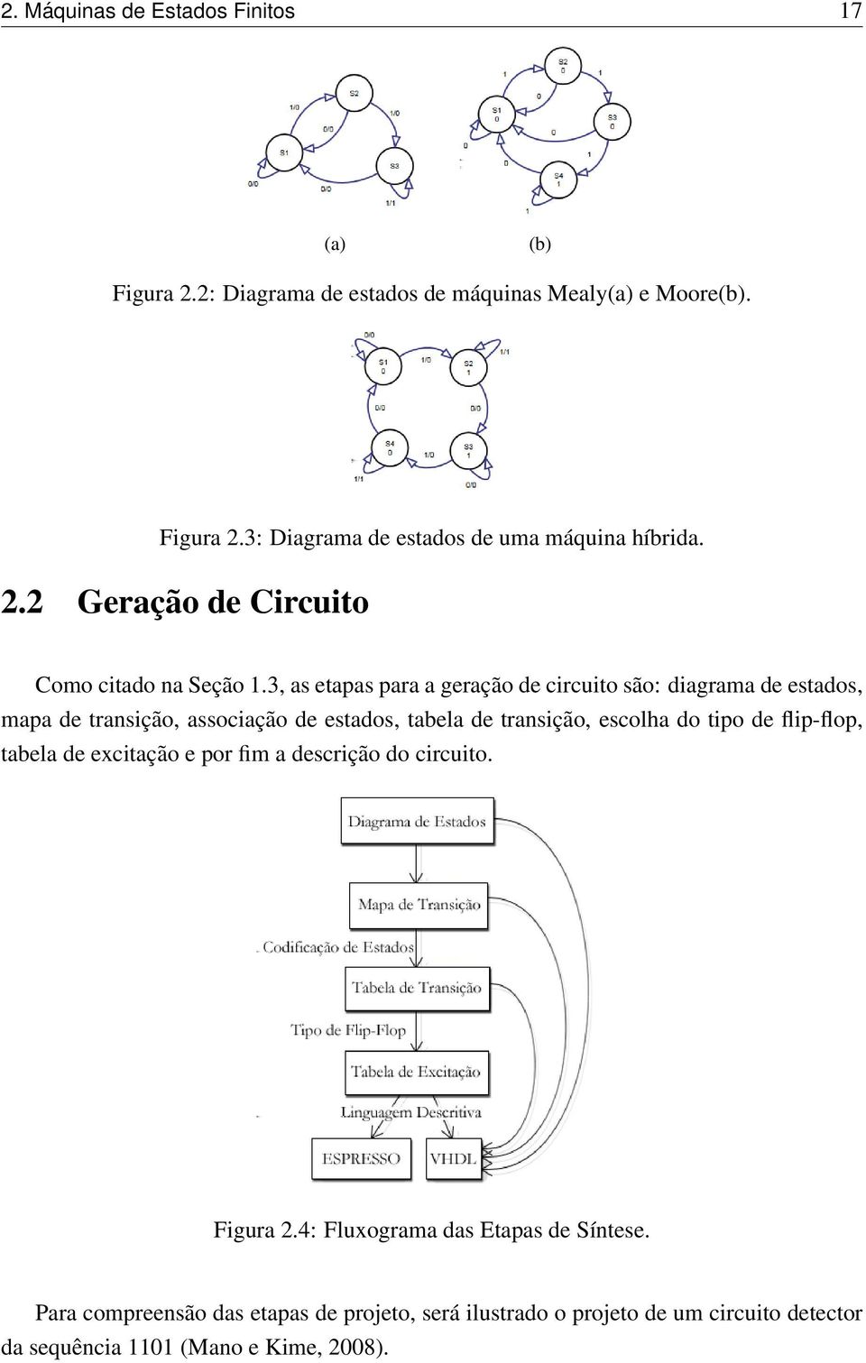 3, as etapas para a geração de circuito são: diagrama de estados, mapa de transição, associação de estados, tabela de transição, escolha do tipo de