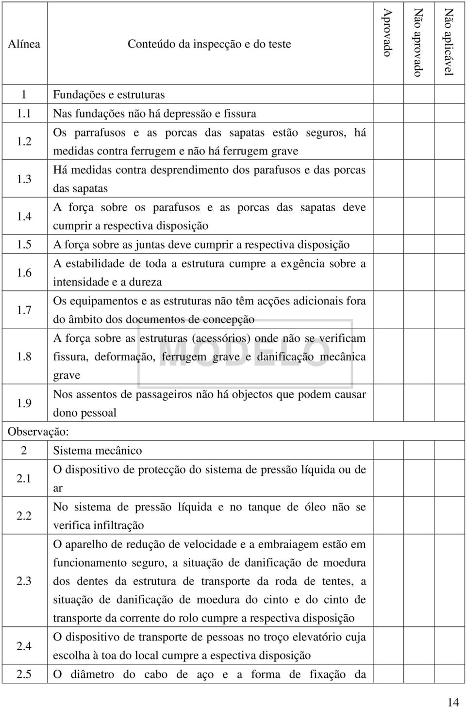 4 A força sobre os parafusos e as porcas das sapatas deve cumprir a respectiva disposição 1.5 A força sobre as juntas deve cumprir a respectiva disposição 1.6 1.7 1.8 1.