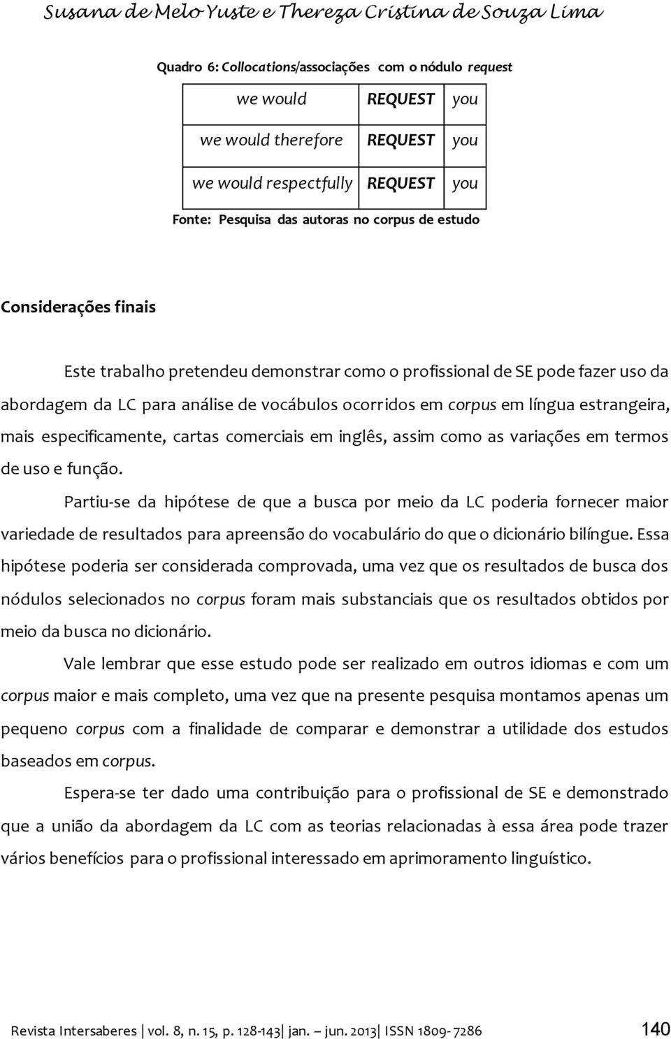 em corpus em língua estrangeira, mais especificamente, cartas comerciais em inglês, assim como as variações em termos de uso e função.