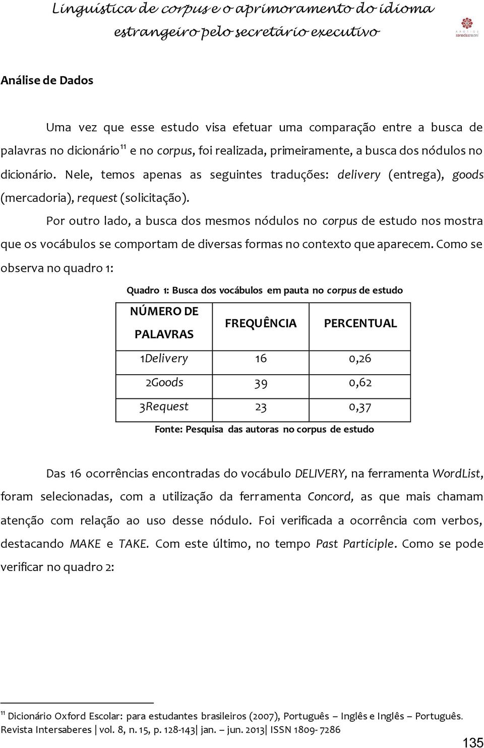 Por outro lado, a busca dos mesmos nódulos no corpus de estudo nos mostra que os vocábulos se comportam de diversas formas no contexto que aparecem.