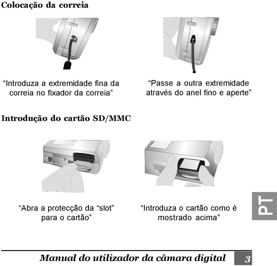 Introdução do cartão SD/MMC Abra a protecção da slot para o cartão