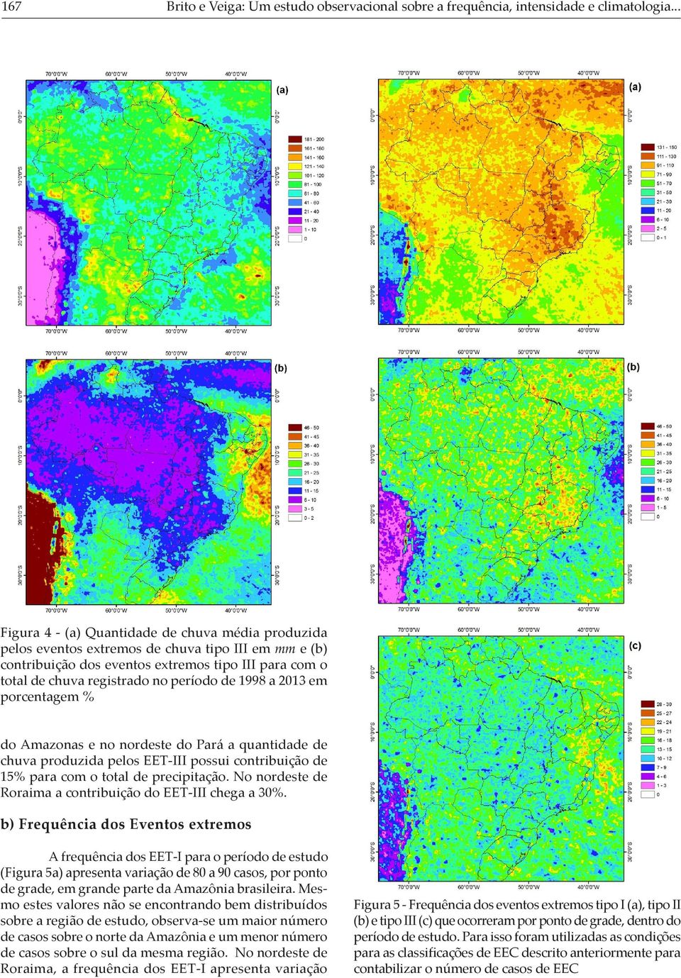 de 1998 a 2013 em porcentagem % do Amazonas e no nordeste do Pará a quantidade de chuva produzida pelos EET-III possui contribuição de 15% para com o total de precipitação.