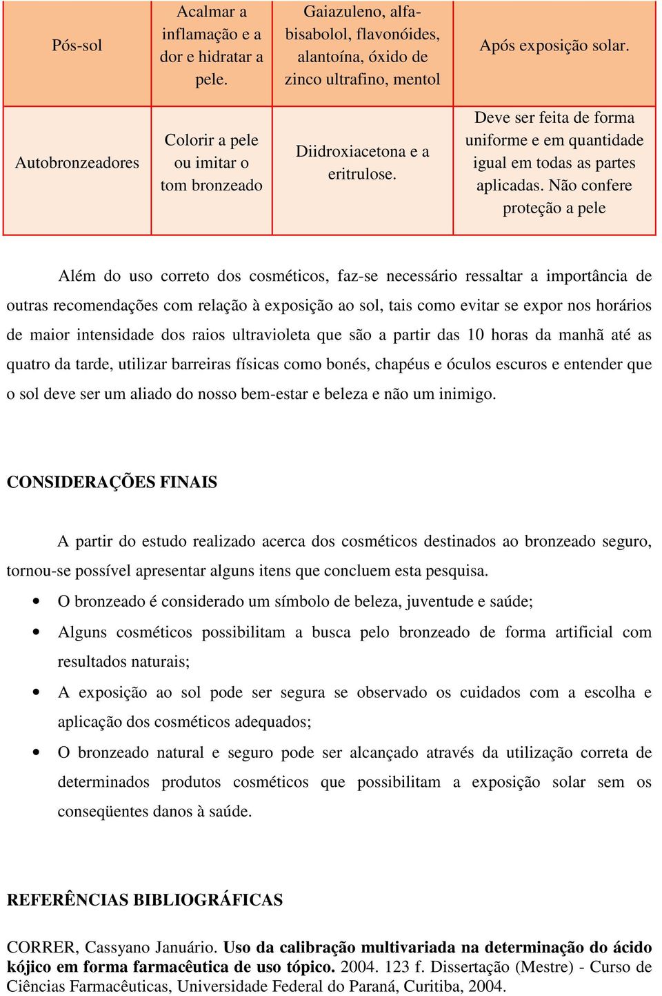 Não confere proteção a pele Além do uso correto dos cosméticos, faz-se necessário ressaltar a importância de outras recomendações com relação à exposição ao sol, tais como evitar se expor nos