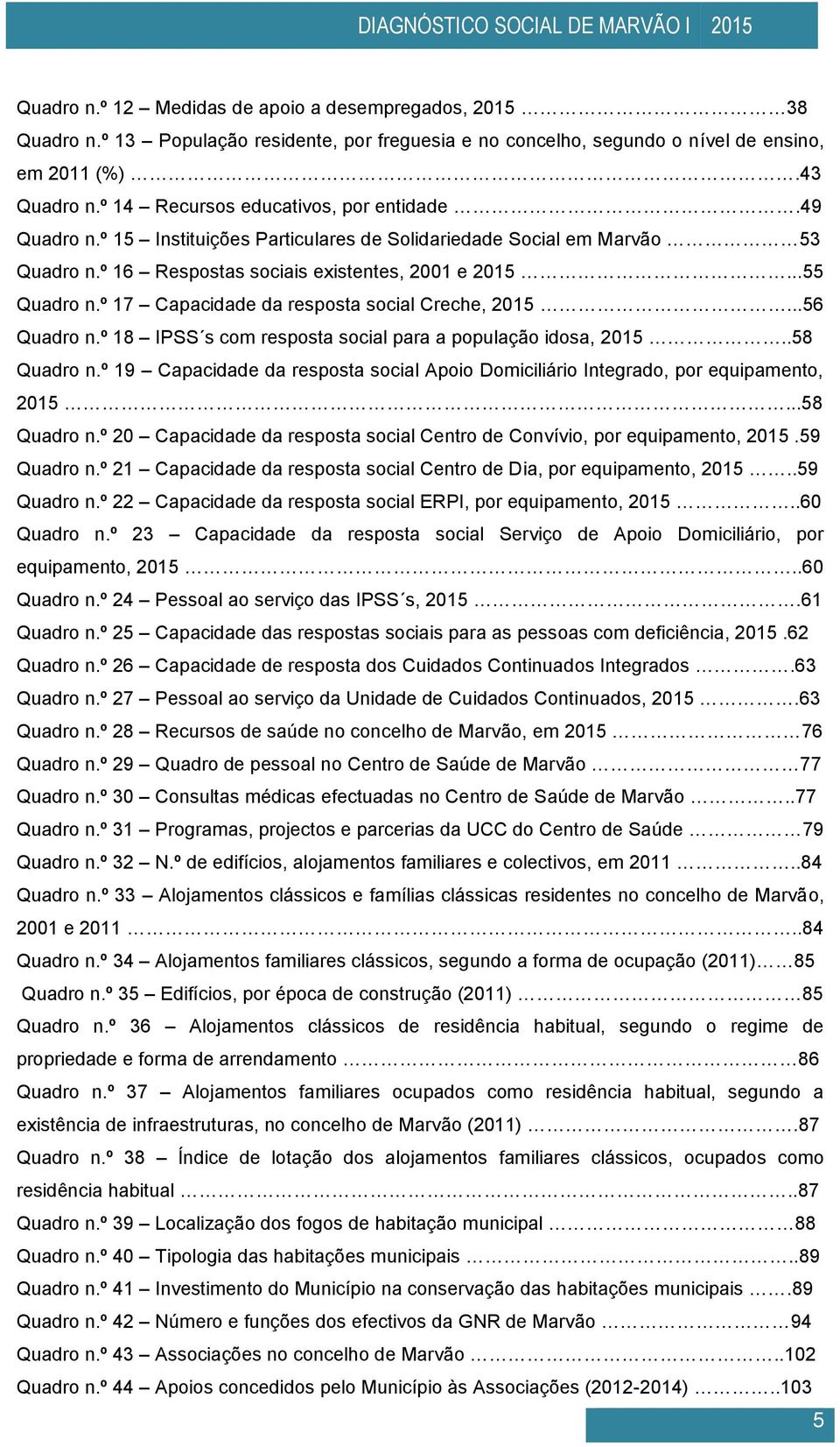 º 17 Capacidade da resposta social Creche, 2015...56 Quadro n.º 18 IPSS s com resposta social para a população idosa, 2015..58 Quadro n.