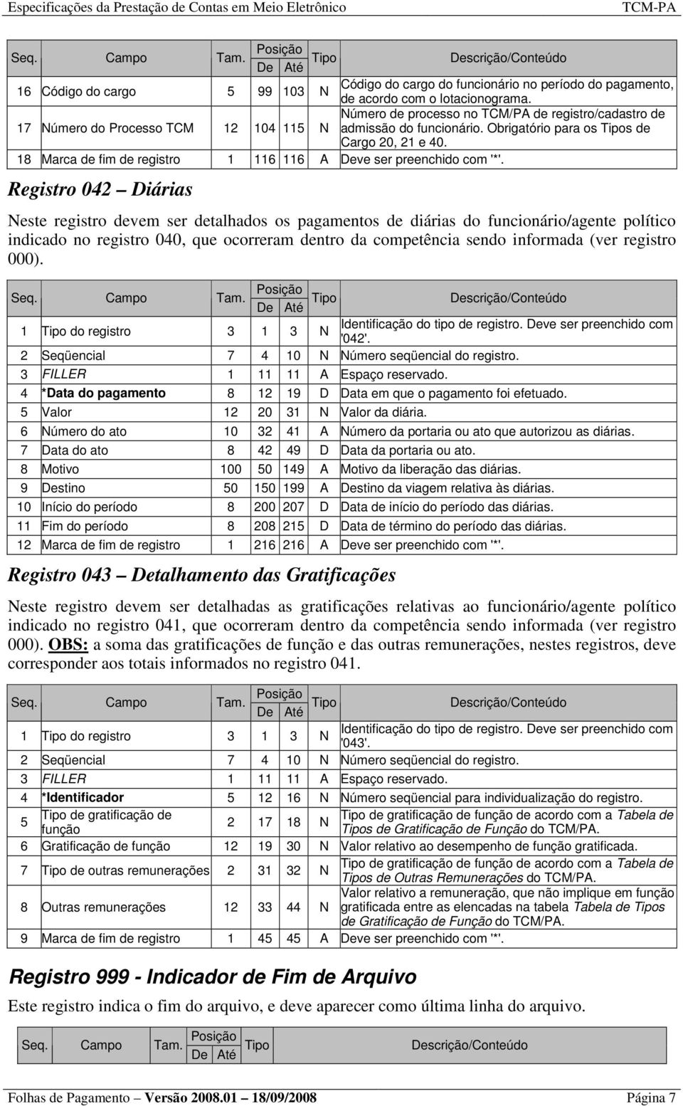 18 Marca de fim de registro 1 116 116 A Deve ser preenchido com '*'.