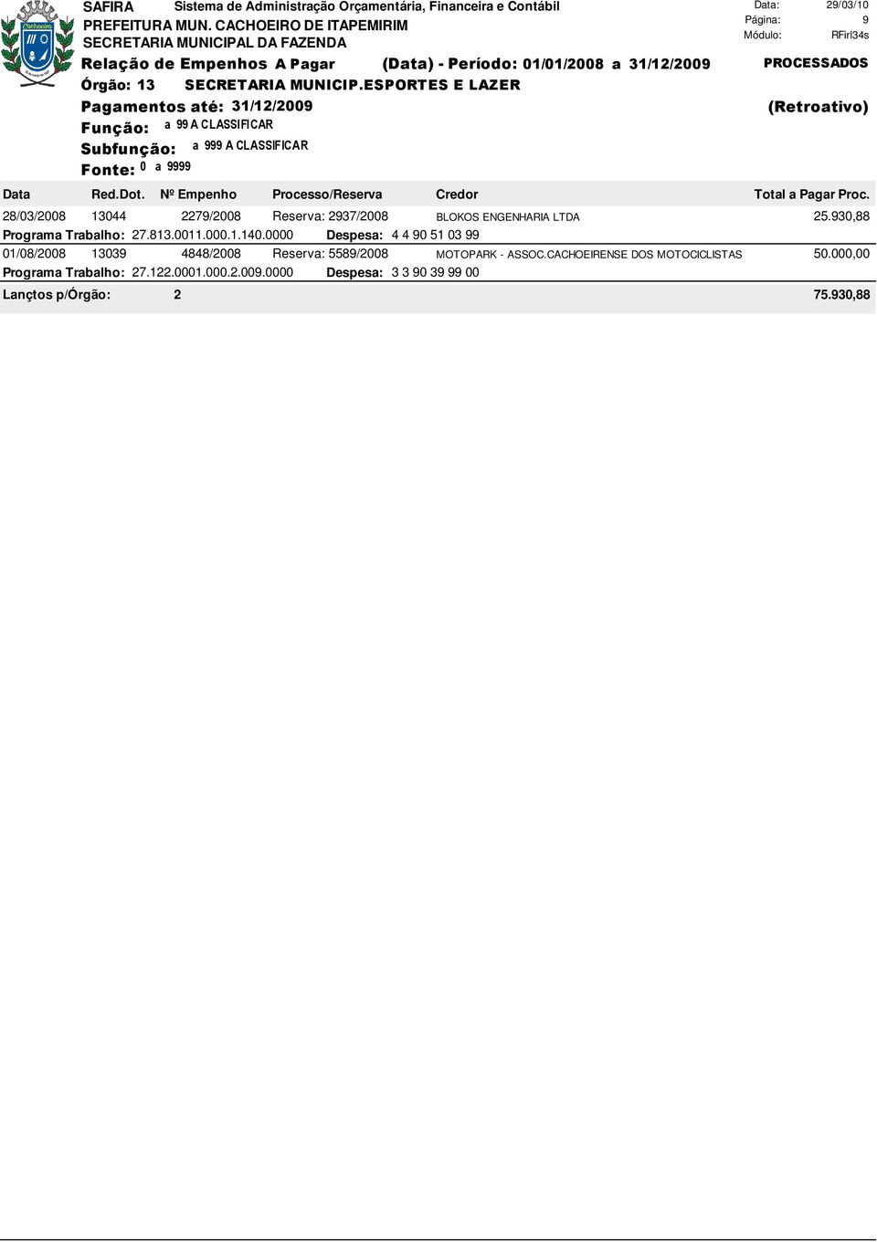 930,88 Programa Trabalho: 27.813.0011.000.1.140.