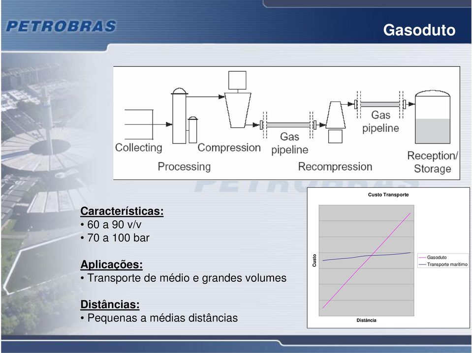 grandes volumes Custo Gasoduto Transporte marítimo