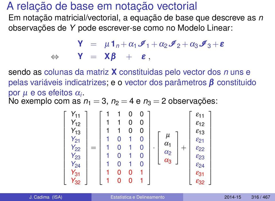 parâmetros β constituido por µ e os efeitos α i.