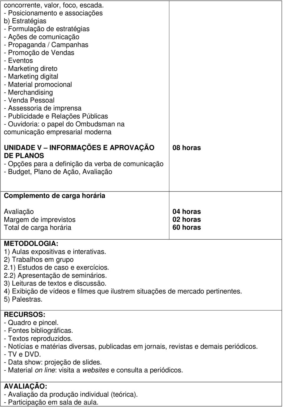 Material promocional - Merchandising - Venda Pessoal - Assessoria de imprensa - Publicidade e Relações Públicas - Ouvidoria: o papel do Ombudsman na comunicação empresarial moderna UNIDADE V