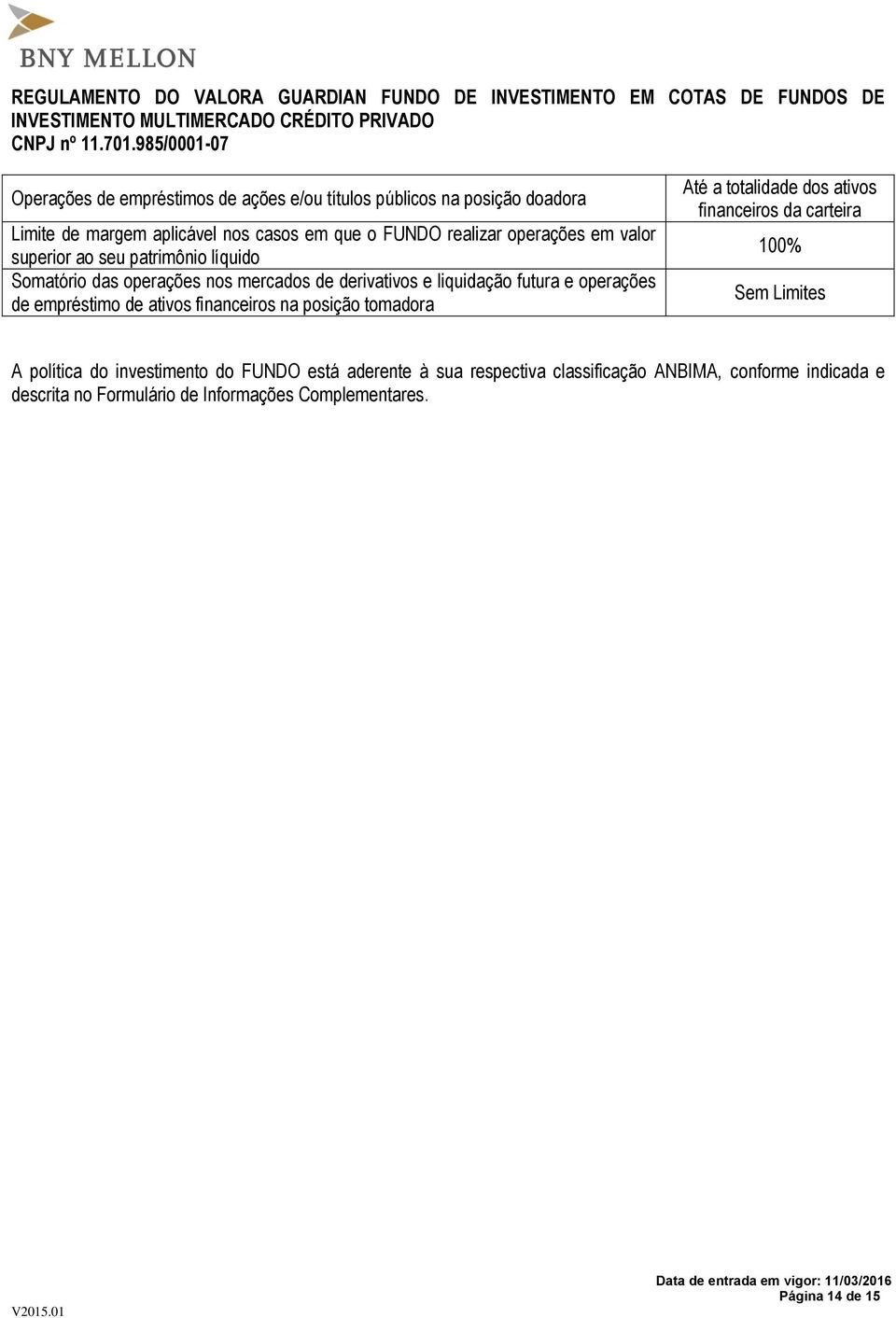 empréstimo de ativos financeiros na posição tomadora Até a totalidade dos ativos financeiros da carteira 100% A política do investimento do