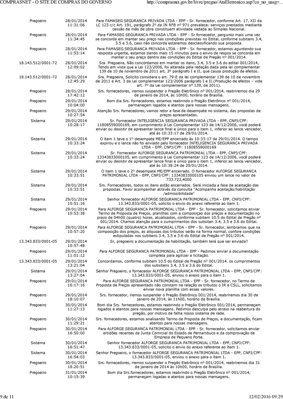 512/0001-72 28/01/2014 12:45:29 17:42:12 Pregoeiro 10:04:00 Pregoeiro 10:27:54 Sistema 10:28:17 Sistema 10:33:24 Sistema 10:33:24 Sistema 10:33:51 Sistema 10:33:51 Sistema 10:51:16 Pregoeiro 10:53:38