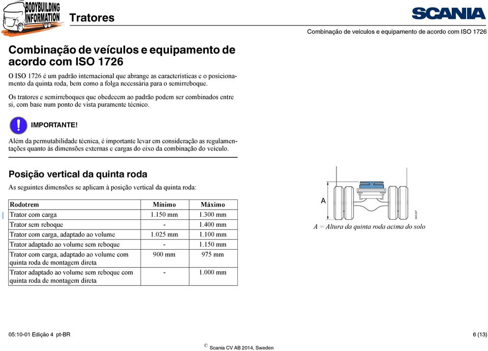 Os tratores e semirreboques que obedecem ao padrão podem ser combinados entre si, com base num ponto de vista puramente técnico. IMPORTANTE!