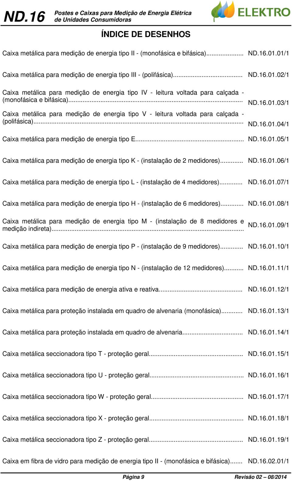 ...01.04/1 Caixa metálica para medição de energia tipo E....01.05/1 Caixa metálica para medição de energia tipo K - (instalação de 2 medidores)....01.06/1 Caixa metálica para medição de energia tipo L - (instalação de 4 medidores).