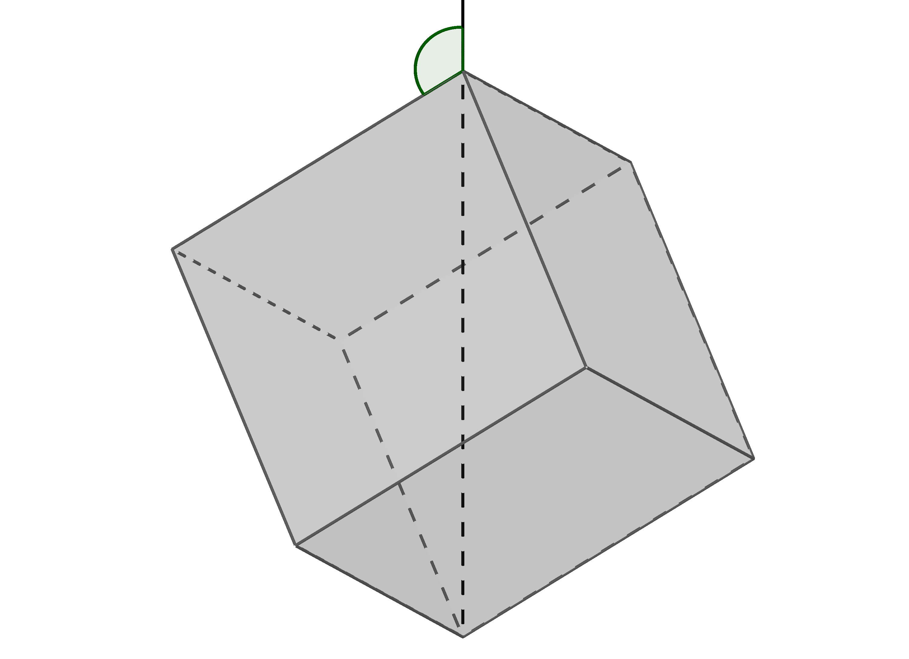 Questão 07 [ 1,00 ] Um cubo está pendurado por um de seus vértices, de forma que a corda que o sustenta é colinear a uma das diagonais do cubo, como mostra a figura.