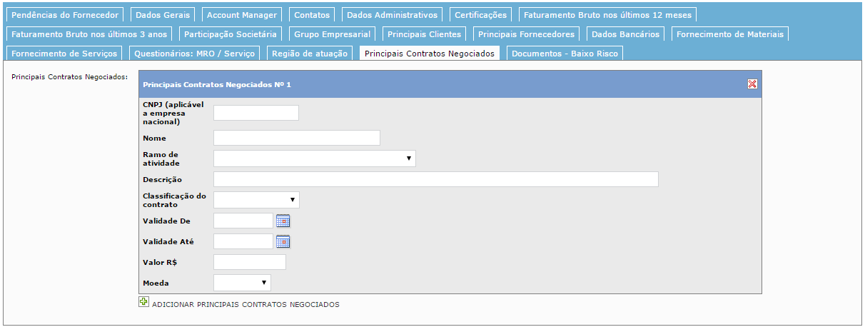 5.2.17 Principais Contratos Negociados Nesta aba será possível informar os principais contratos negociados por sua empresa. OBS.