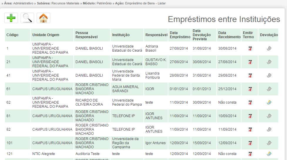 3 Clique no botão novo ( ), onde será visualizada uma tela conforme a Imagem 21. A Imagem 20 fornece a tela de Empréstimos entre Instituições. Imagem 20 Empréstimos entre Instituições.