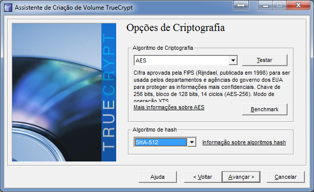 Figura 3 - Criar volume TrueCrypt padrão. d. Definir a localização onde o arquivo contendo o volume criptografado será salvo. Figura 4 - Local onde será salvo o arquivo criptografado. e.