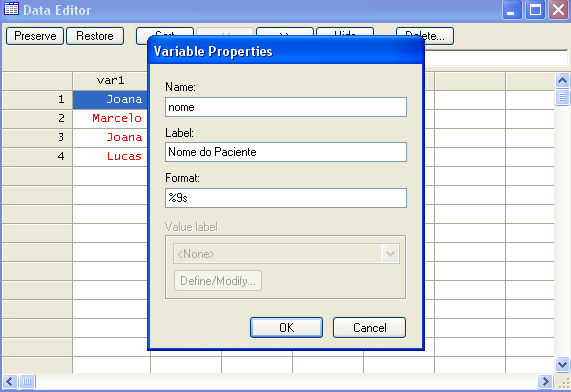 Usando a janela de comandos, digite save e a seguir o diretório e o nome do arquivo. save "C:\DATA\aula1.dta" se o arquivo já existe, inclua a opção replace: save "C:\DATA\aula1.dta", replace 8.