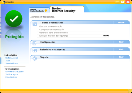 Iniciando Explorando a janela principal 9 5 Siga os prompts de voz fornecidos. Explorando a janela principal Quando você inicia o Norton Internet Security, a janela principal é aberta.