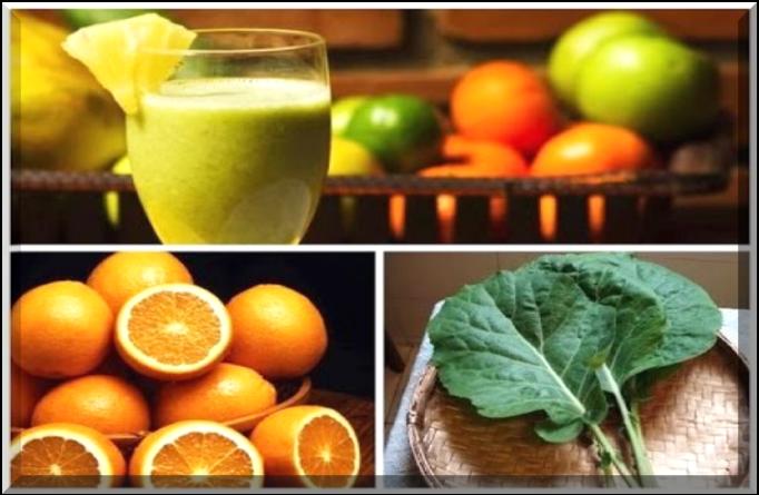 Suco Couve Com Laranja-lima 1 cenoura média; 2 dedos de raiz de gengibre; 1 pepino pequeno com casca; 2 folhas de couve orgânica; 1 laranja-lima; 1 colher de