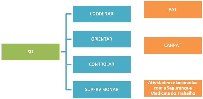 Assim atualmente a SIT/DSST é o órgão de âmbito nacional competente para COODENAR, ORIENTAR, CONTROLAR E SUPERVISIONAR COCS as atividades relacionadas à SMT, mais ainda, a SIT é competente também