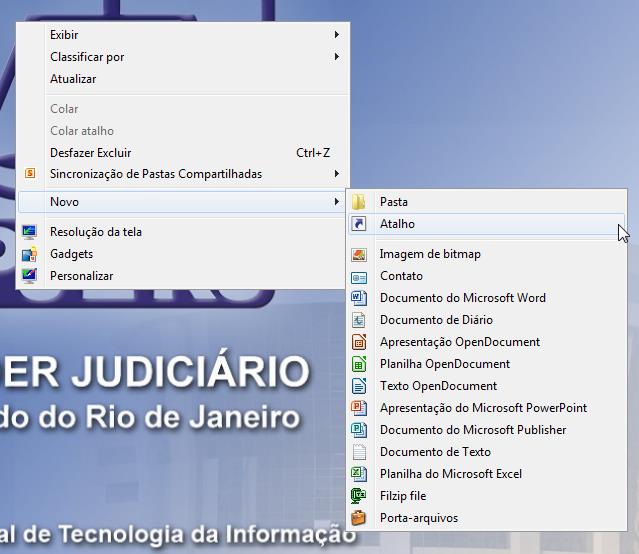 4. Criar atalho do Assinador de Documentos Clique com o botão direito do mouse na área de trabalho, após clique em