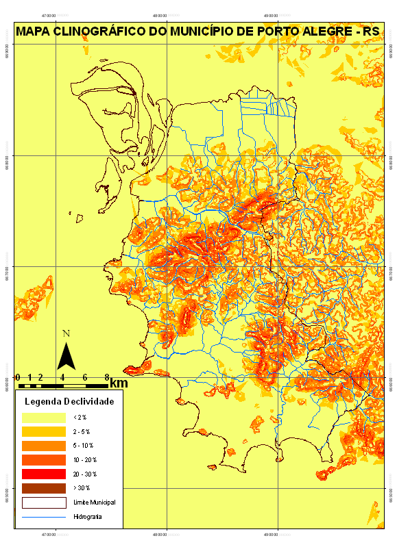 intervalo entre as declividades de 2 a 5% ocorre significativamente na porção norte e nas baixas vertentes dos morros.