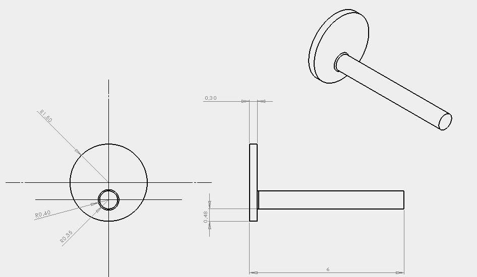 Figura 17: TORP versão 2, com cotas, tamanho 6mm. O tamanho é relativo à distância entre as duas extremidades da peça.