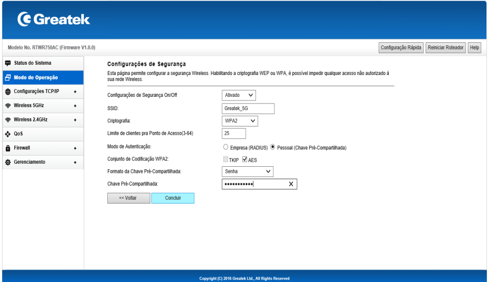 36 Se desejar habilitar a rede sem fio, siga as orientações: Em Configurações de Segurança On/Off, selecione Ativado. Adicione um nome para WI-FI no campo SSID.