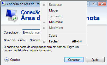 Para saber a versão do RDP, clique na área de título destacado na imagem abaixo com o botão direito do mouse e após clique em Sobre.