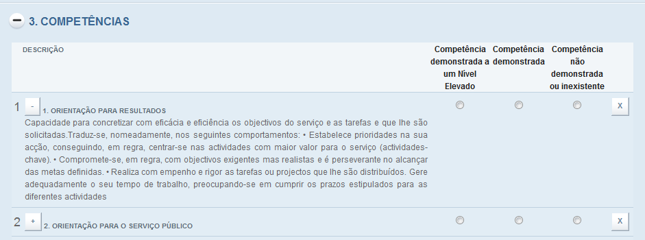 Tópico 3 Competências contratualizados com o seu Avaliador Para consultar a descrição detalhada das competências, carregar no botão esquerda no ecrã: colocado à Preencha o ecrã de