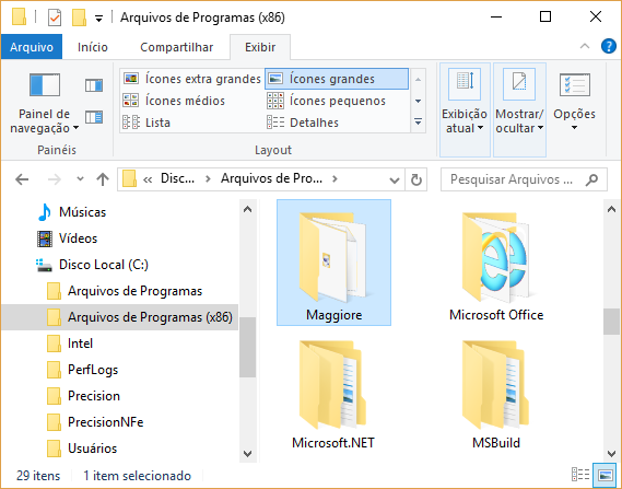 Se durante a instalação não foi alterada a pasta de instalação ao abrir o Windows Explorer e acessar a pasta em C:\Arquivos de Programas\ terá a pasta Maggiore contendo os arquivos de execução do