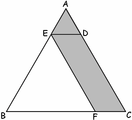 7 QUESTÃO 7 (VALOR: 1,5) Observe o triângulo equilátero ABC e o triângulo ADE onde AB= 4AE e DE é paralelo ao lado BC. (a) O triângulo AED é semelhante ao triângulo ABC. Por quê?