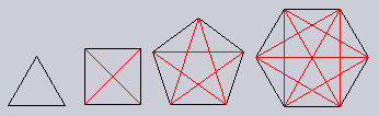 e um hexágono, e logo após pedir para os alunos traçarem as diagonais de cada um desses polígonos.