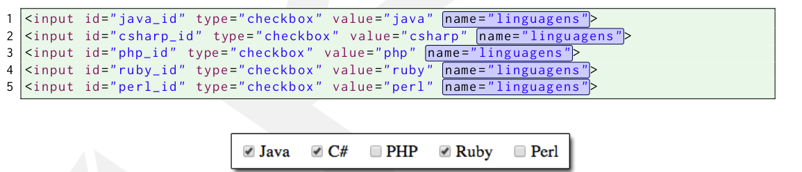 Programação para web HTML: Formulários 27/46 Checkboxes Para agrupar