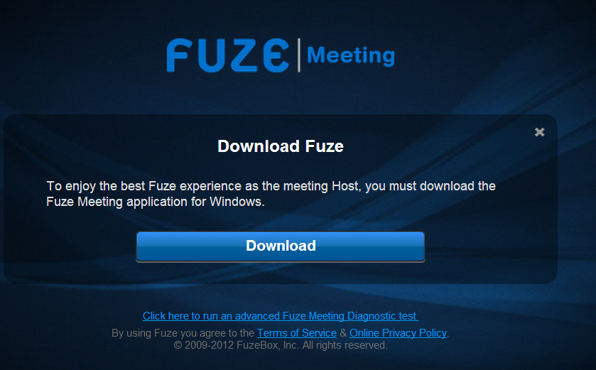 As Figuras 3 e 4 mostram estas telas; Caso tenha problemas, poderá instalar o Fuze diretamente do link https://www.fuzemeeting.com/fuze/app.