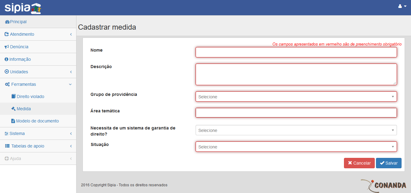 Quando o usuário seleciona o menu ferramentas é acessa a funcionalidade de medida então o sistema apresenta a lista. Detalhar comportamento da funcionalidade no link: listar 11.