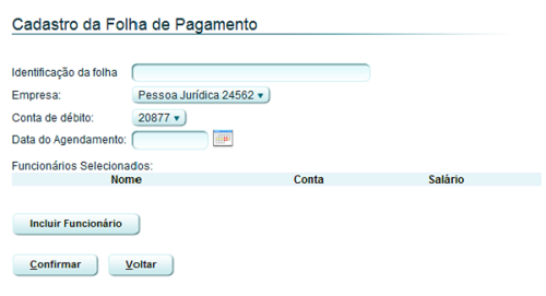 O sistema exibirá uma lista com os funcionários cadastrados com seus respectivos números de conta e CPF.