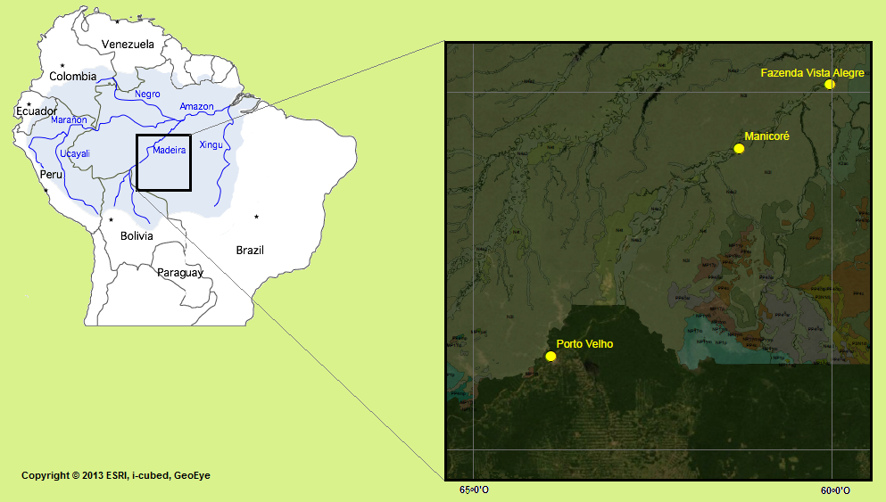 Figura 1 Região da bacia Amazônica abrangida neste estudo 2.