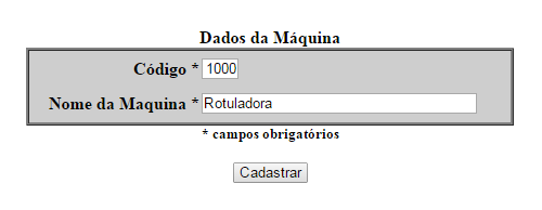 Cadastros Cadastrar de Máquinas
