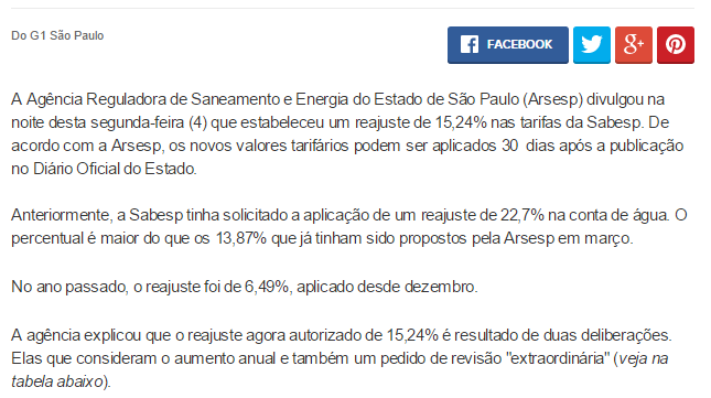 Maio de 2015/SABESP FONTE: http://g1.globo.