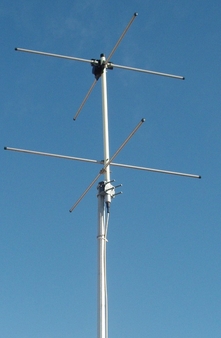 Dipolo Turnstile conjunto de duas antenas dipolos idênticas alinhados em ângulos retos entre si e alimentados em quadratura de fase.