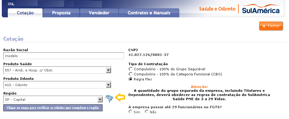 10 Ao selecionar o item Região, o sistema abrirá um combo contendo as regiões para precificação.