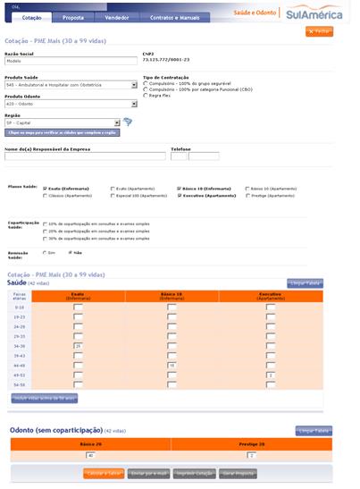 municípios a que pertencem essa região. Na impressão da cotação os mesmos serão impressos. Selecione os planos a serem contratados.